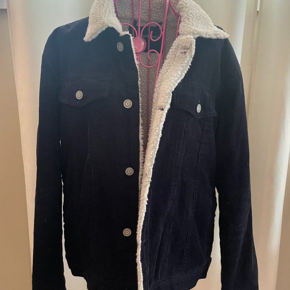 Brandy Melville Black Denim/Jean Sherpa Jacket - Picture 1 of 4